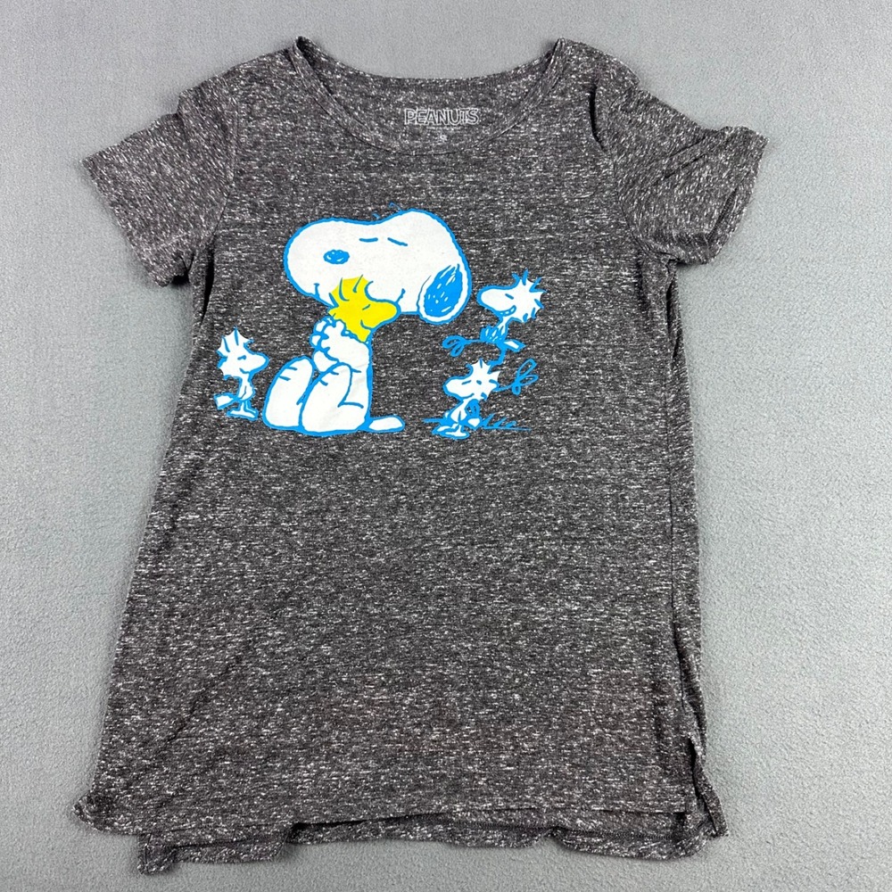 Peanuts Snoopy Woodstock Graphic T-Shirt Gray Marl Short Sleeve Small